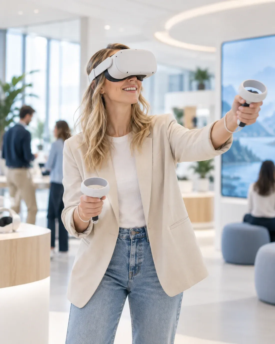 Jonge professional ervaart immersive technologie en VR in een moderne leeromgeving