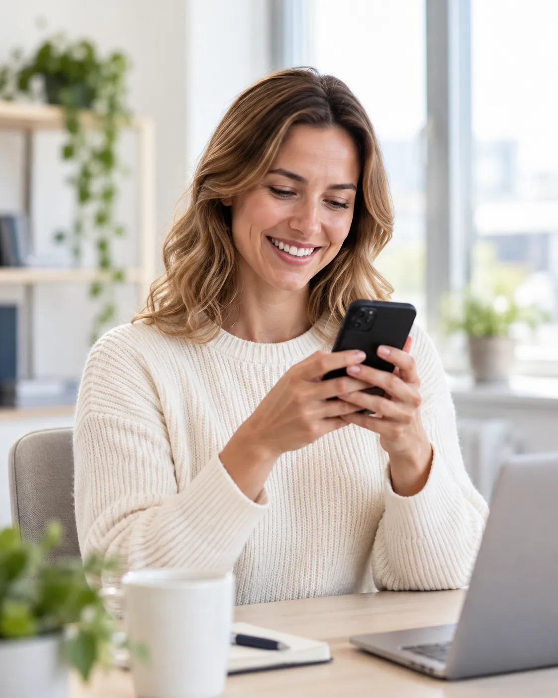 Medewerker bekijkt haar budget op haar telefoon
