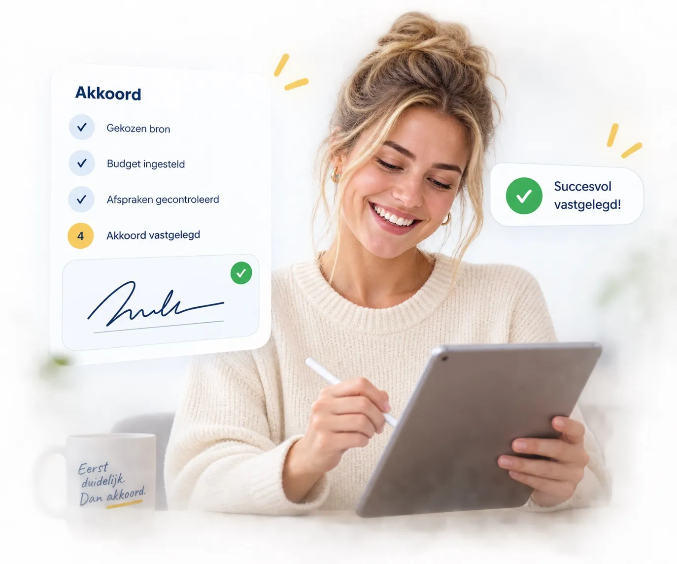 Akkoord digitaal vastgelegd met tablet en bevestiging